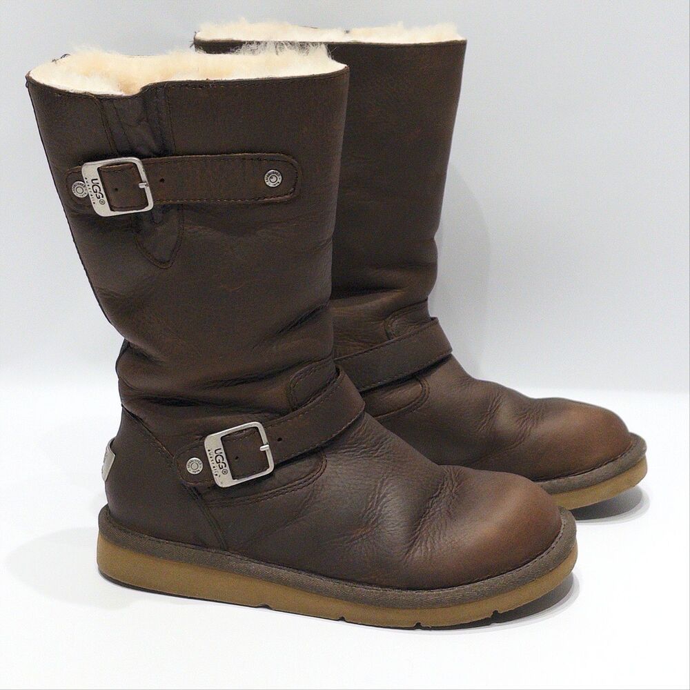 UGG Kensington Brown Leather Winter Snow Harness Boots Women Size 8 - Light Wear